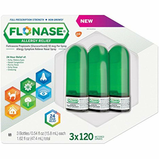 Flonase Allergy Relief Nasal Spray - 120 Metered Sprays - (Pack of 3) - Total 360 Sprays