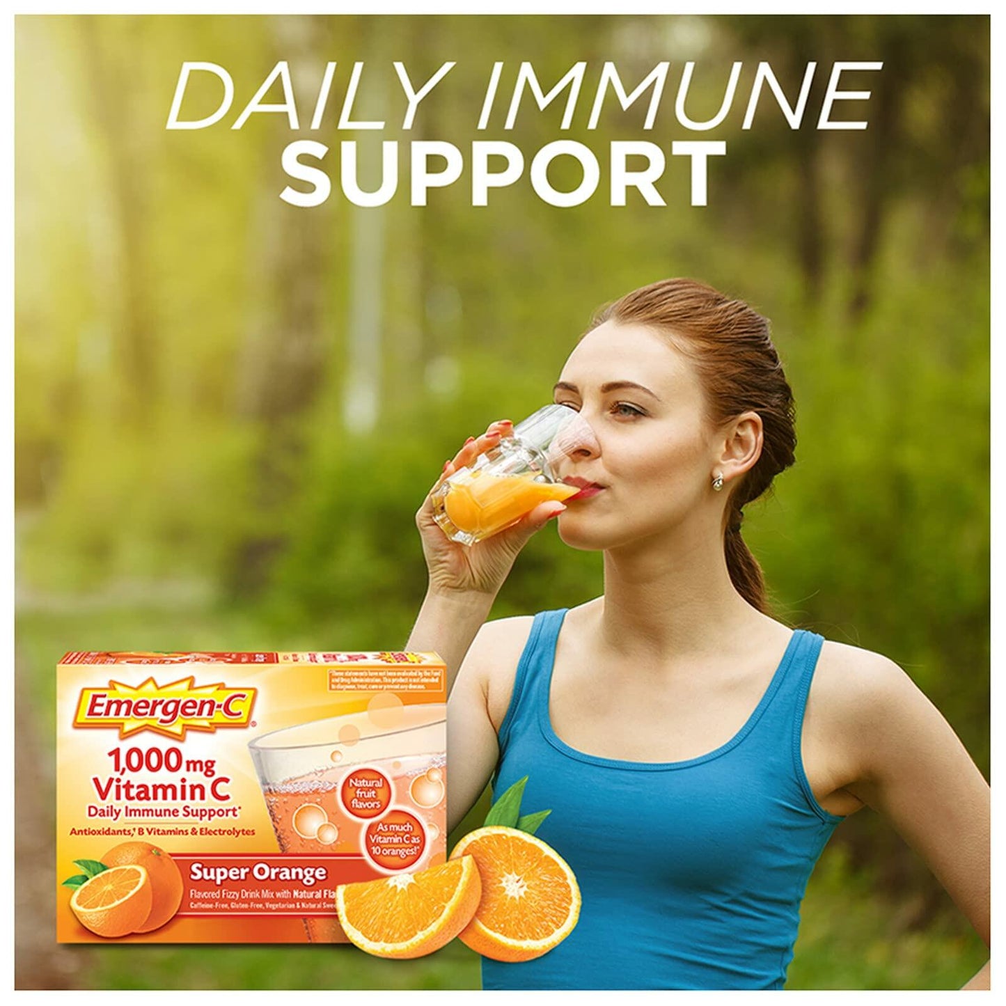 Emergen-C 1000mg Vitamin C Powder for Daily Immune Support Caffeine Free Vitamin C Supplements with Zinc and Manganese, B Vitamins and Electrolytes, Super Orange Flavor -60 Count(Pack of 1)