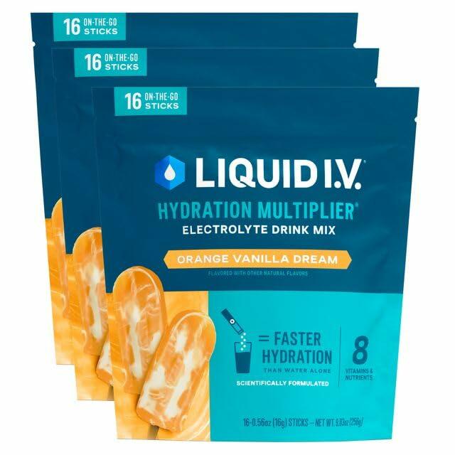 Liquid I.V.� Hydration Multiplier � Orange Vanilla Dream | Electrolyte Powder Drink Mix | 3 Pack (48 Servings)