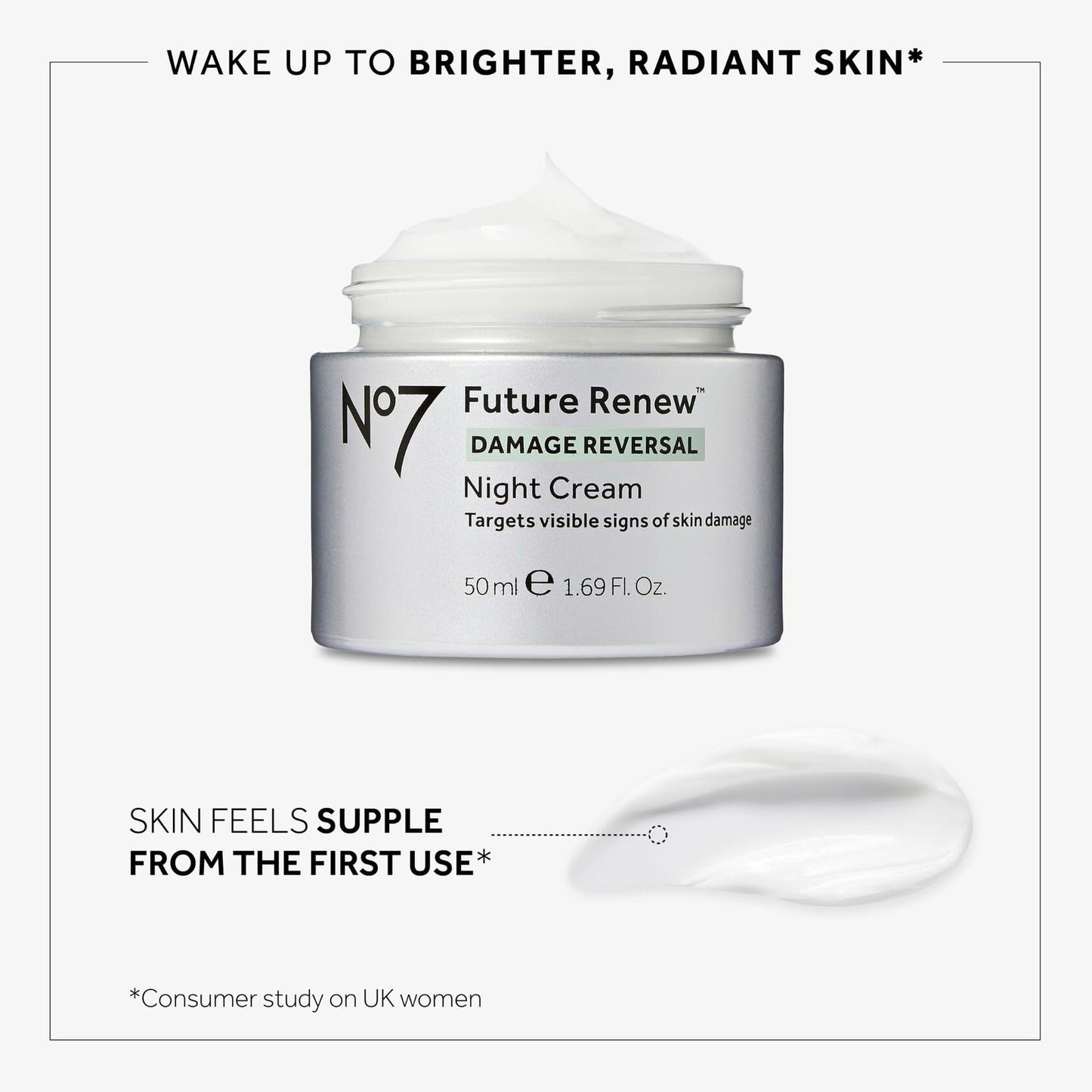 No7 Future Renew Damage Reversal Night Cream - Anti Aging Face Moisturizer - Infused with Peptide Technology to Reverse Visible Signs of Damage - Skin Barrier Repair for Dry Skin (1.69 Oz)