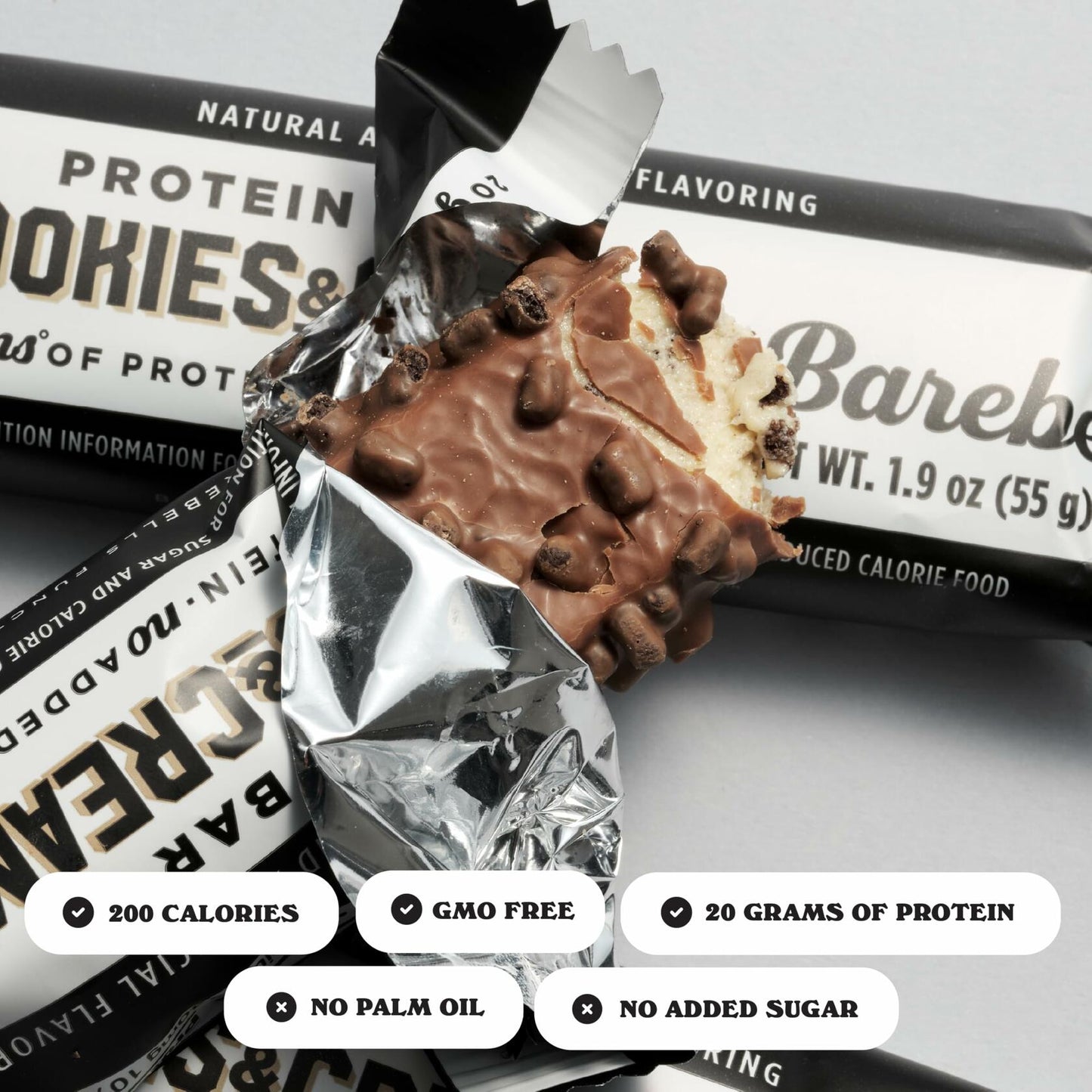 Barebells Protein Bars Cookies & Cream - 12 Count, 20g High Protein Treats - Chocolate Nutrition Bar with 1g Total Sugars - On-The-Go Breakfast or Post-Workout Snack
