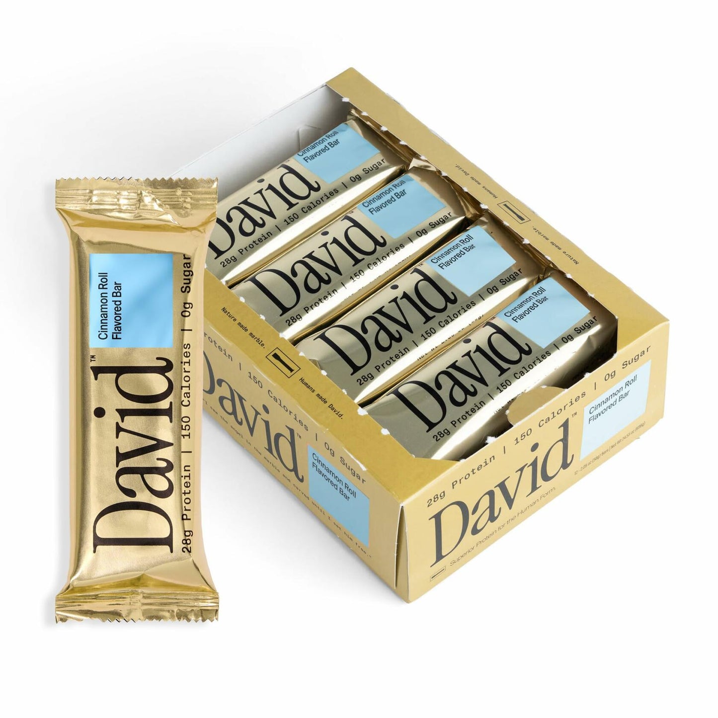 David Protein Bar, Cinnamon Roll, Pack of 12 Protein Bars | 28g of Protein | 150 Calories | 0g of Sugar - High Protein, Low Carb, Gluten Free Protein Bar
