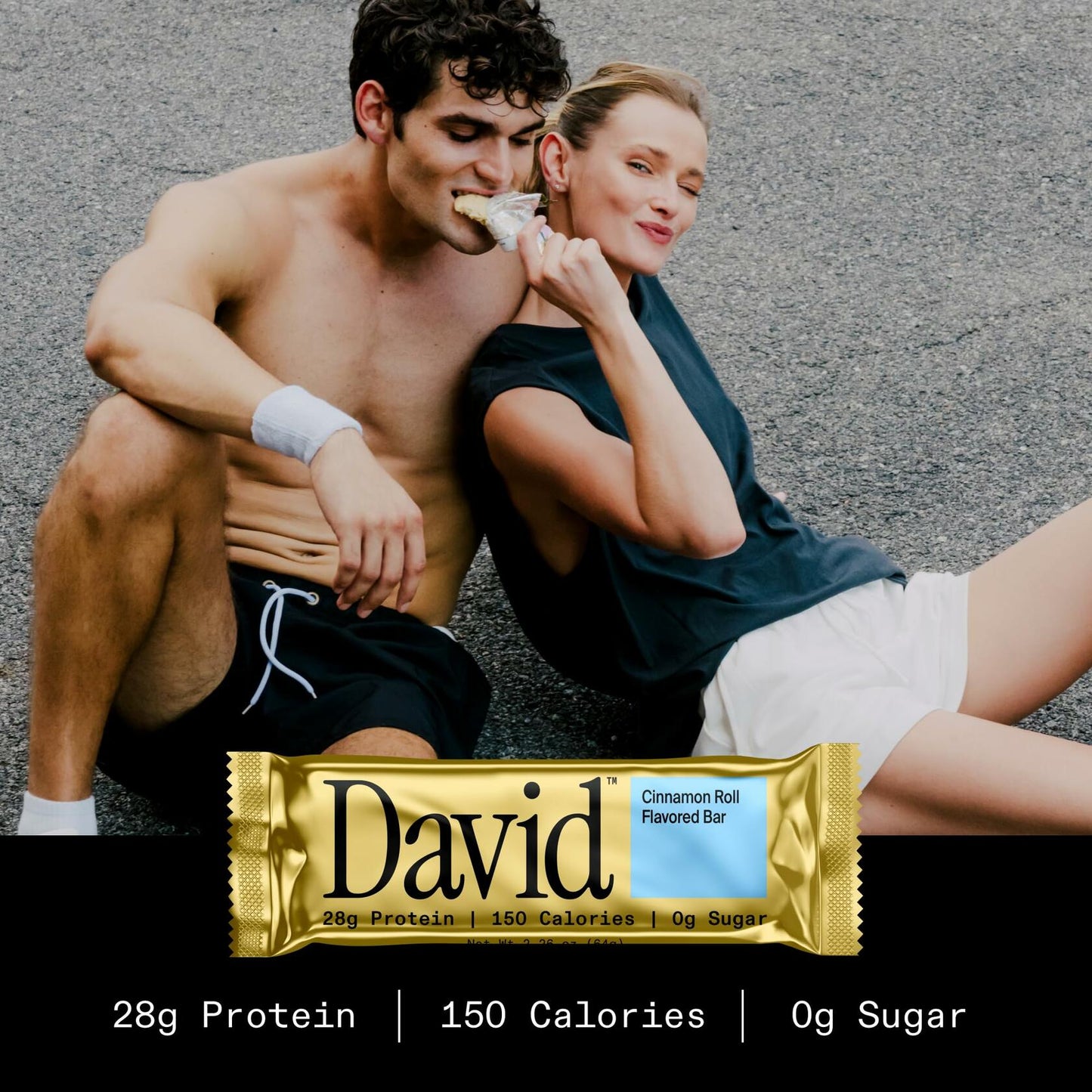 David Protein Bar, Cinnamon Roll, Pack of 12 Protein Bars | 28g of Protein | 150 Calories | 0g of Sugar - High Protein, Low Carb, Gluten Free Protein Bar