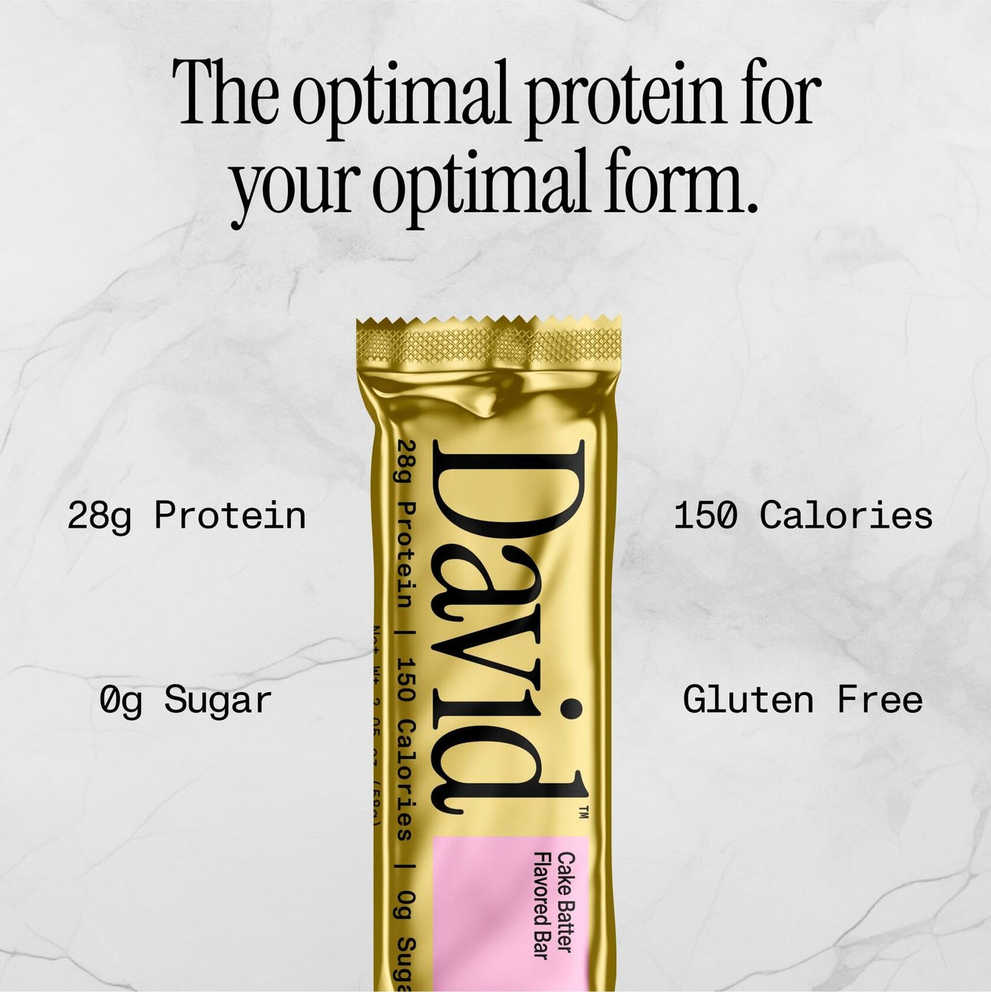 David High Protein Bars No Sugar - Sugar Free Protein Bars, Low Carb, Gluten Free - 28g of Protein, 150 Calories - David Bar On-The-Go Snack - Cake Batter Flavor, Pack of 12