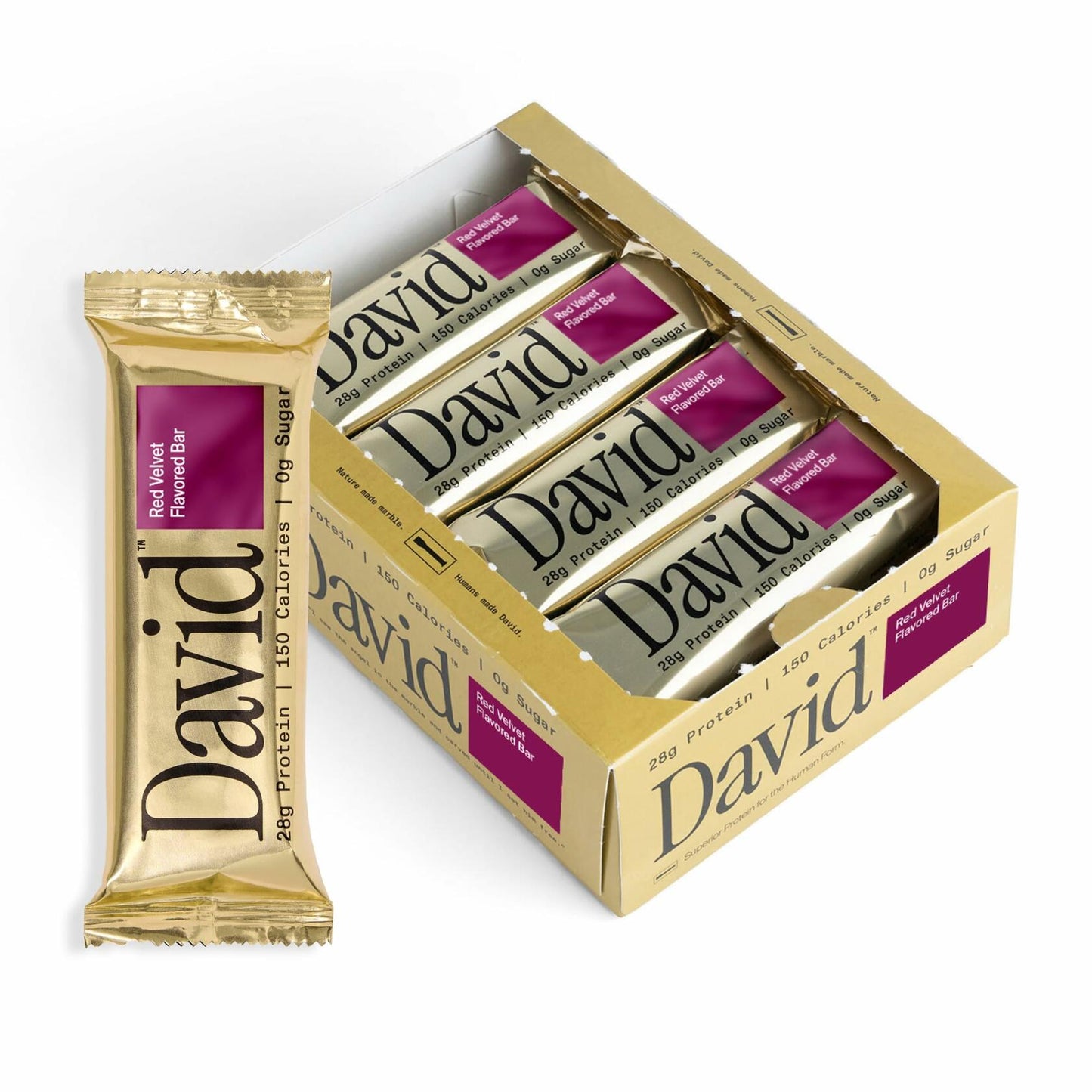 David High Protein Bars No Sugar - Sugar Free Protein Bars, Low Carb, Gluten Free - 28g of Protein, 150 Calories - David Bar On-The-Go Snack - Red Velvet, Pack of 12