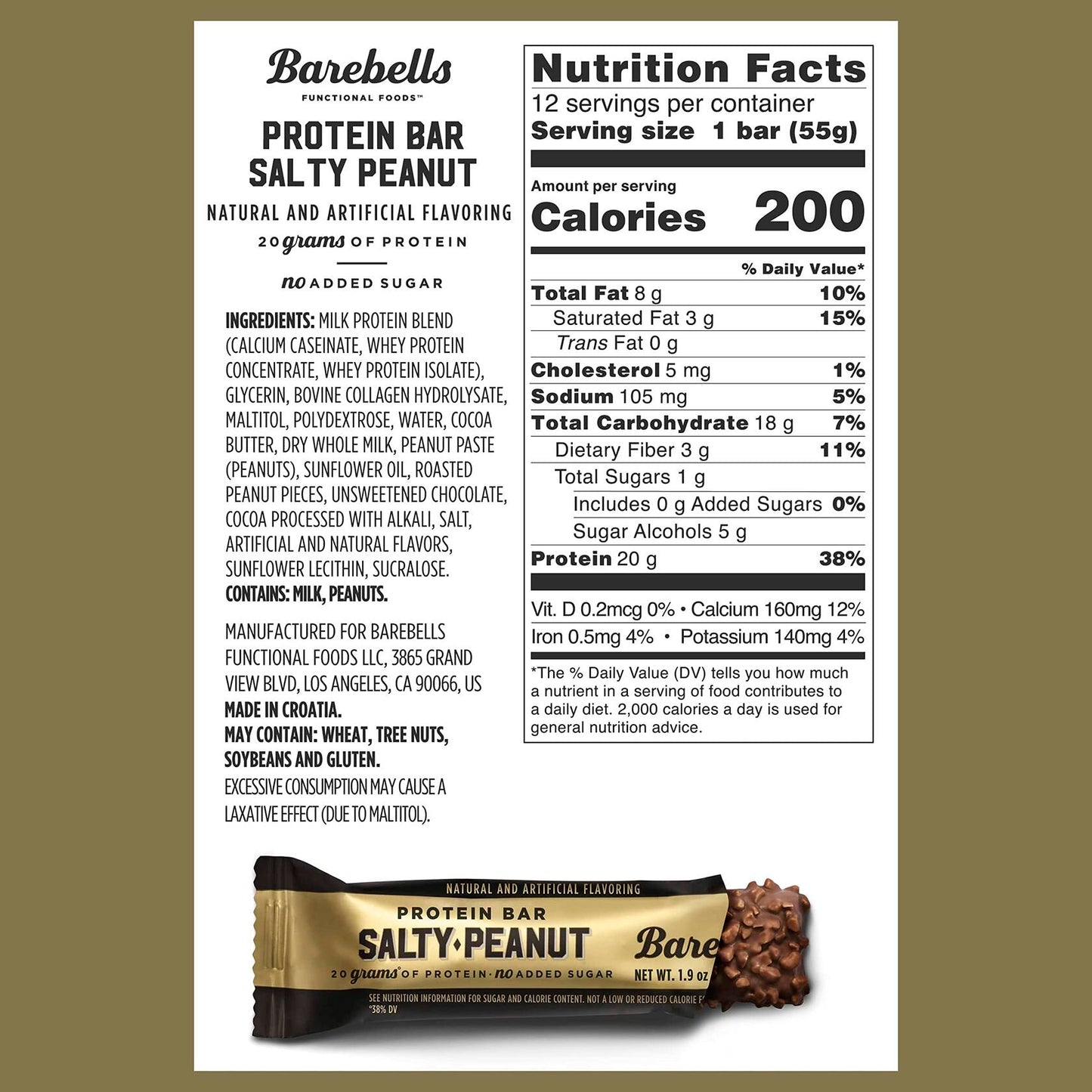 Barebells Protein Bars Salty Peanut - 12 Count, Pack of 2 - Protein Snacks with 20g of High Protein - Chocolate Protein Bar with 1g of Total Sugars - Perfect on The Go Protein Snack & Breakfast Bars.