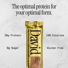David High Protein Bars No Sugar - Sugar Free Protein Bars, Low Carb, Gluten Free - 28g of Protein, 150 Calories - David Bar On-The-Go Snack - Salted Peanut Butter Flavor, Pack of 12
