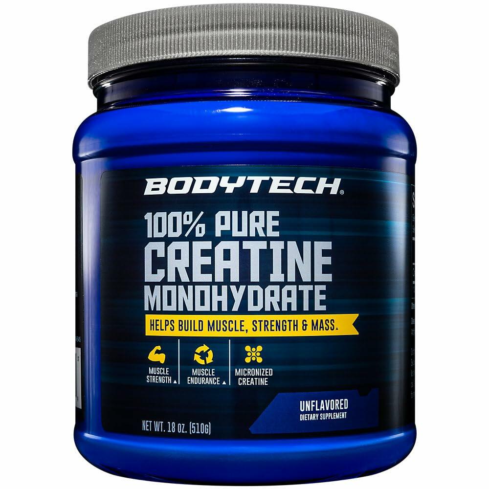 BODYTECH 100% Pure Creatine Monohydrate Powder - Premium Micronized Creatine for Enhanced Muscle Strength and Performance - Supports Muscles, Recovery, and Increased Exercise (18oz/102 Servings)