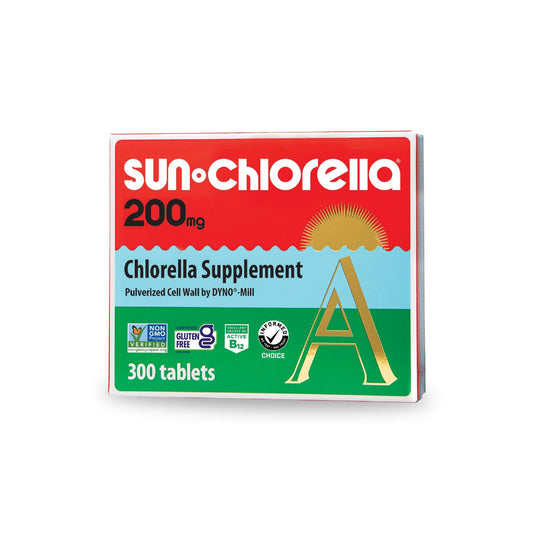 Sun Chlorella 200 mg Green Algae Superfood Supplement - Pulverized Cell Wall - Chlorophyll, CGF, Active B12, Iron, Protein - Non-GMO - 300 Tablets