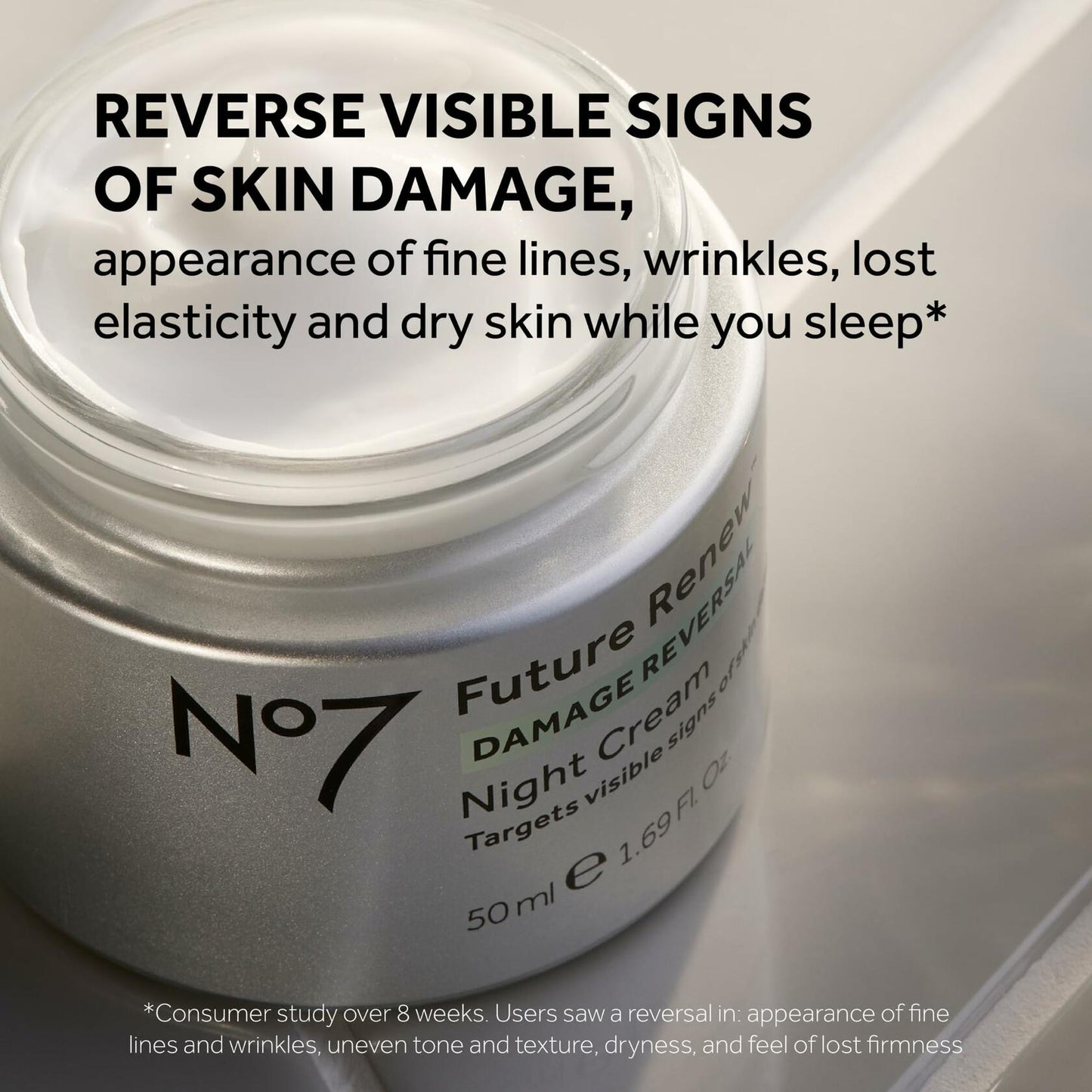 No7 Future Renew Damage Reversal Night Cream - Anti Aging Face Moisturizer - Infused with Peptide Technology to Reverse Visible Signs of Damage - Skin Barrier Repair for Dry Skin (1.69 Oz)