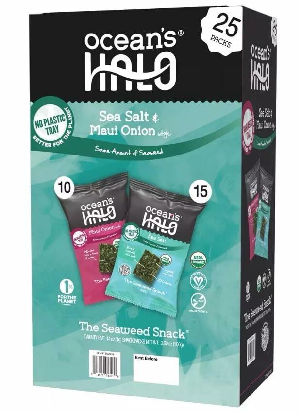 Ocean's Halo Organic Seaweed Snack, Maui Onion & Sea Salt, 0.14 oz, 25 ct