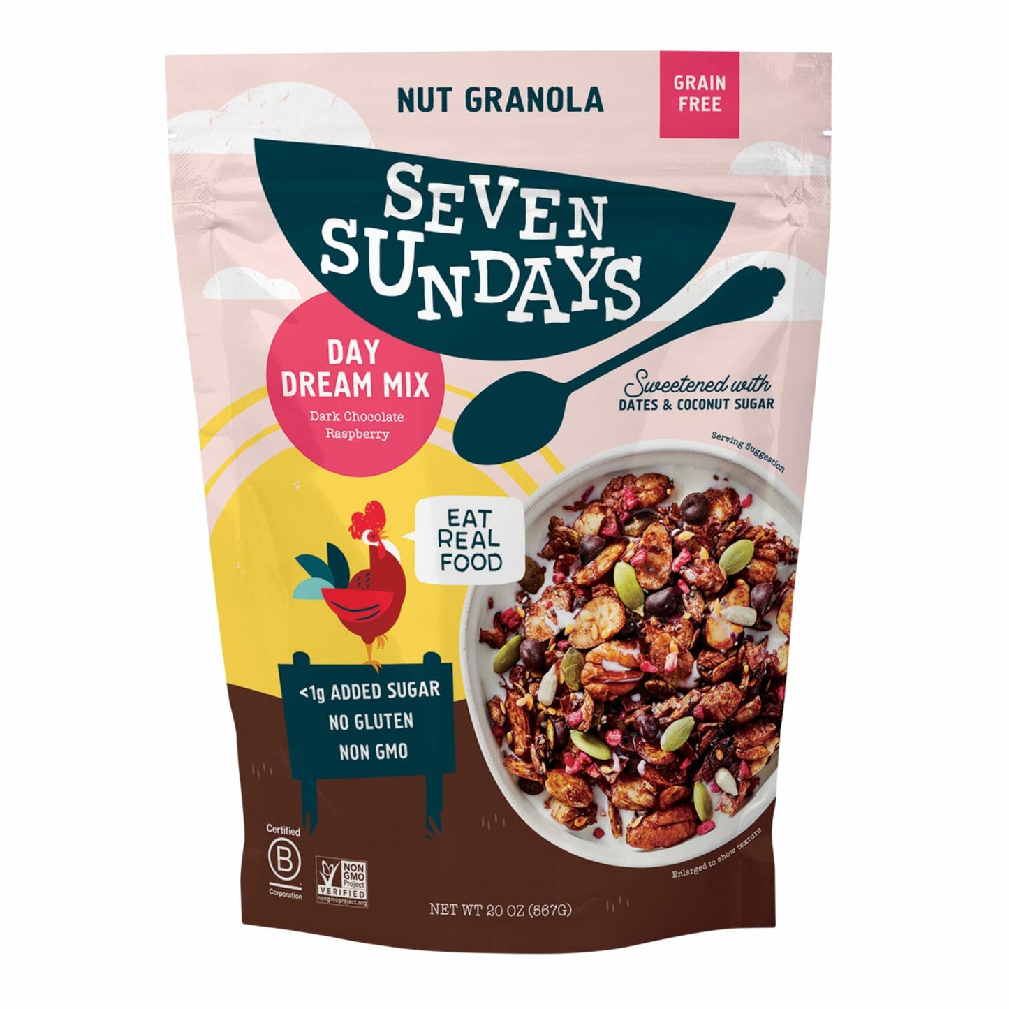 Seven Sundays Nut Granola Cereal, Day Dream Dark Chocolate Raspberry, 20 Oz Bag, Grain & Gluten Free, 4g Protein, 5g Net Carbs, Keto Friendly