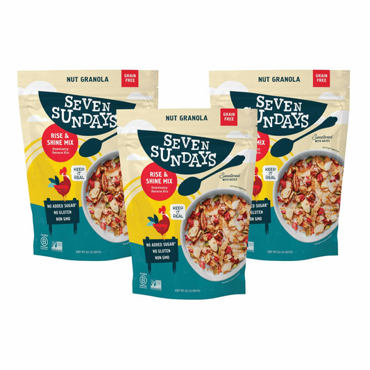 Seven Sundays Nut Granola Cereal, Rise & Shine Strawberry Banana Nut, 20 Oz (Pack of 3), Grain & Gluten Free, 5g Protein, 5g Net Carbs, Keto Friendly