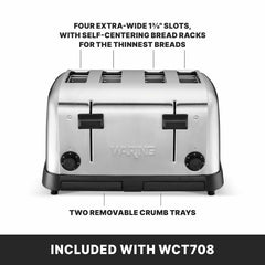 Waring (WCT708) Four-Compartment Pop-Up Toaster, Silver