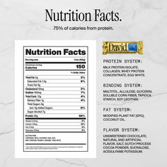 David Protein Bar, Chocolate Chip Cookie Dough, 24 Protein Bars | 28g of Protein | 150 Calories | 0g of Sugar - High Protein, Low Carb, Gluten Free Protein Bar (2 Pack - 24ct.)