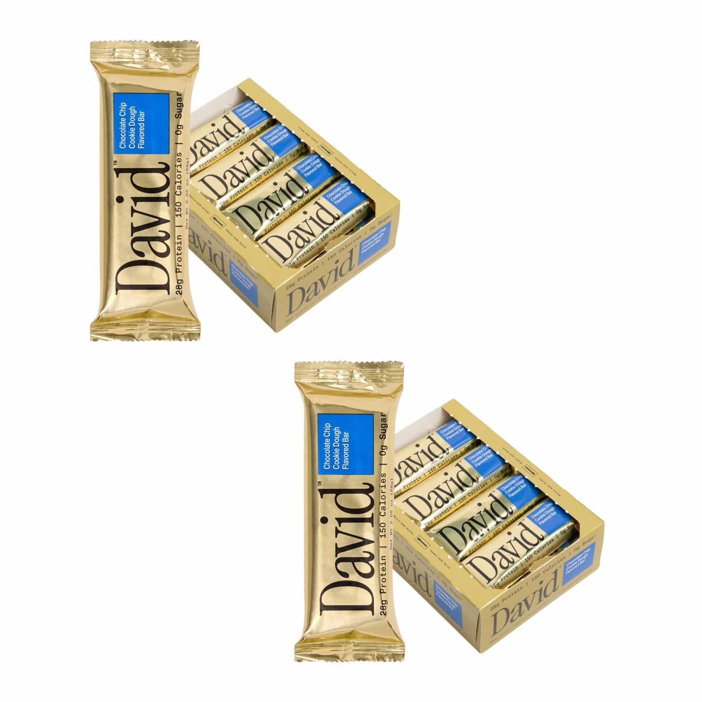 David Protein Bar, Chocolate Chip Cookie Dough, 24 Protein Bars | 28g of Protein | 150 Calories | 0g of Sugar - High Protein, Low Carb, Gluten Free Protein Bar (2 Pack - 24ct.)