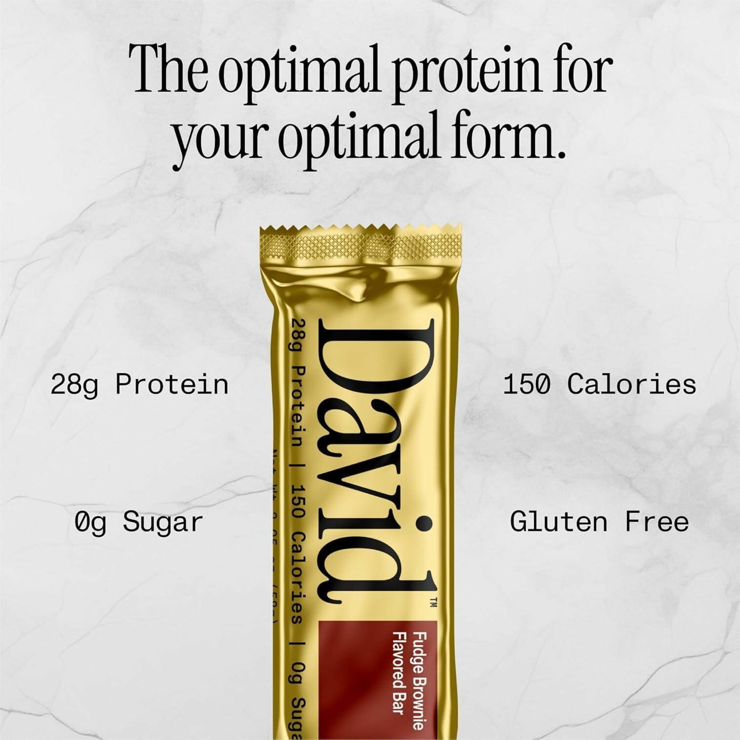 David Protein Bar, Fudge Brownie, 24 Protein Bars | 28g of Protein | 150 Calories | 0g of Sugar - High Protein, Low Carb, Gluten Free Protein Bar (2 Pack - 24 ct.)