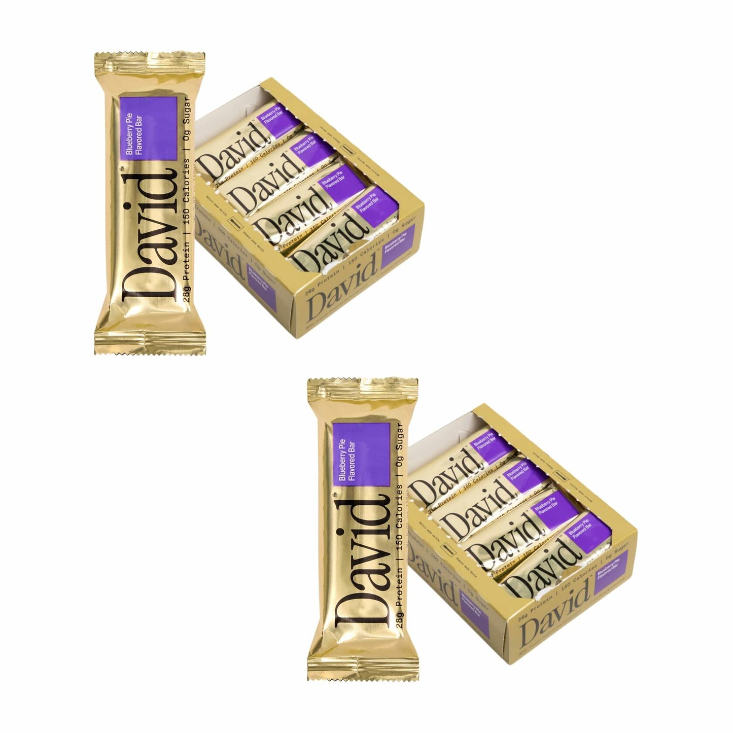 David Protein Bar, Blueberry Pie, 24 Protein Bars | 28g of Protein | 150 Calories | 0g of Sugar - High Protein, Low Carb, Gluten Free Protein Bar (2 Pack - 24 ct.)