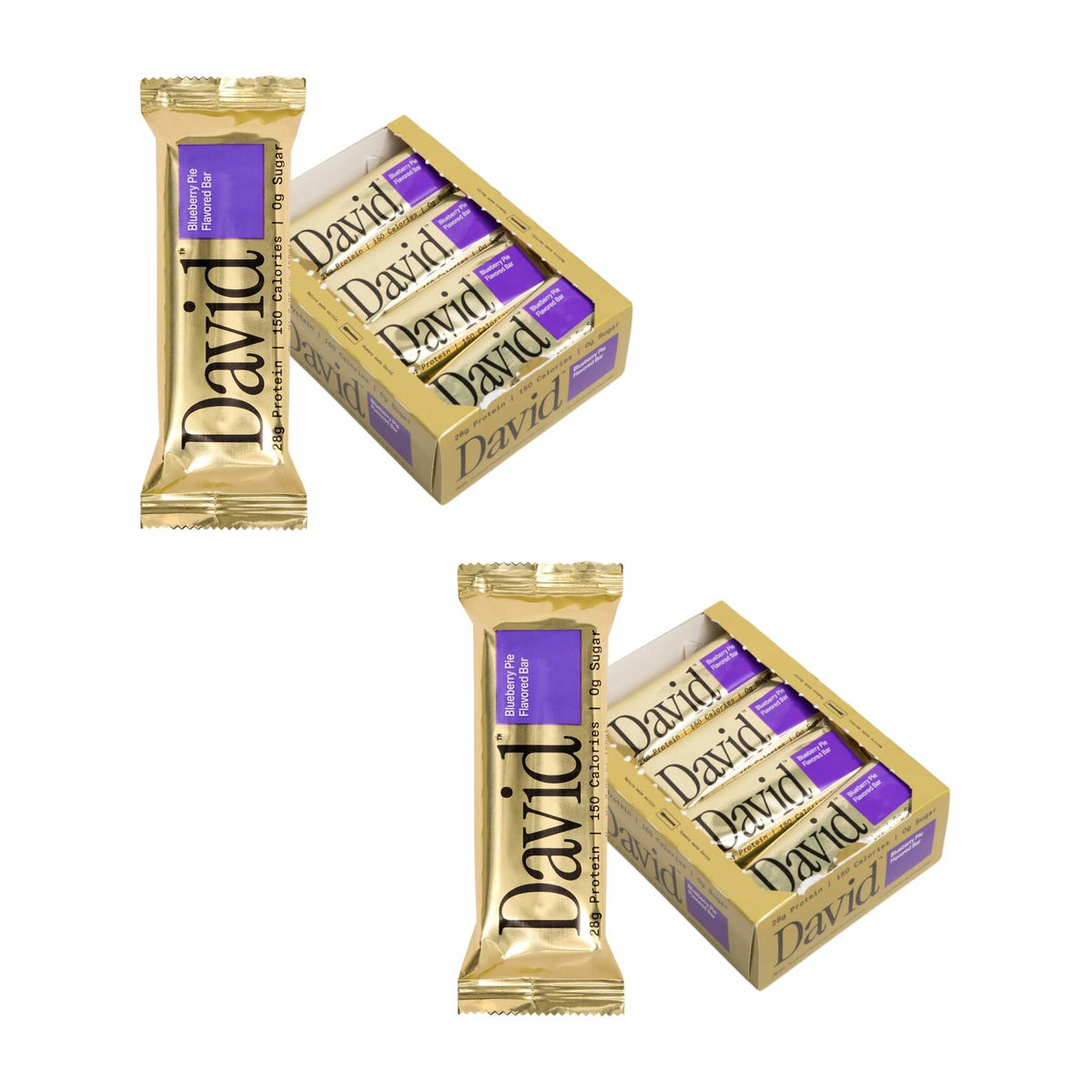 David Protein Bar, Blueberry Pie, 24 Protein Bars | 28g of Protein | 150 Calories | 0g of Sugar - High Protein, Low Carb, Gluten Free Protein Bar (2 Pack - 24 ct.)