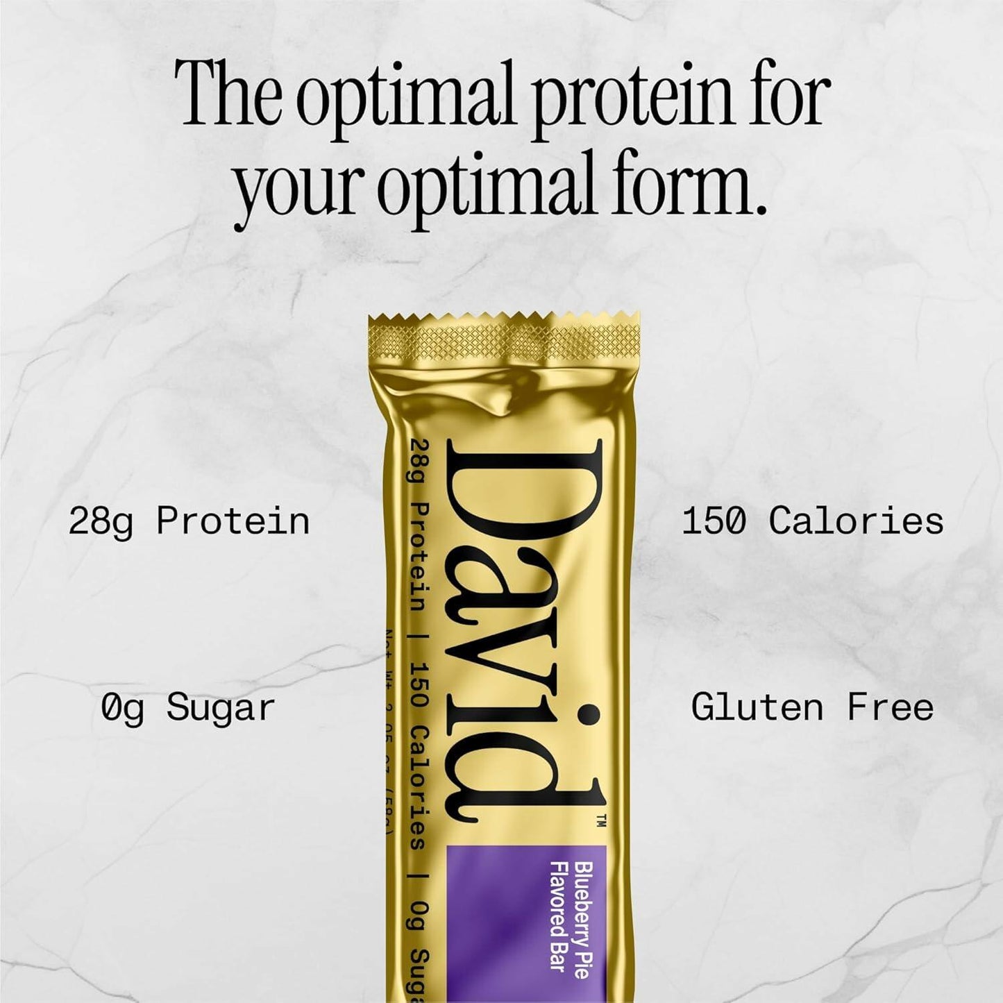 David Protein Bar, Blueberry Pie, 24 Protein Bars | 28g of Protein | 150 Calories | 0g of Sugar - High Protein, Low Carb, Gluten Free Protein Bar (2 Pack - 24 ct.)