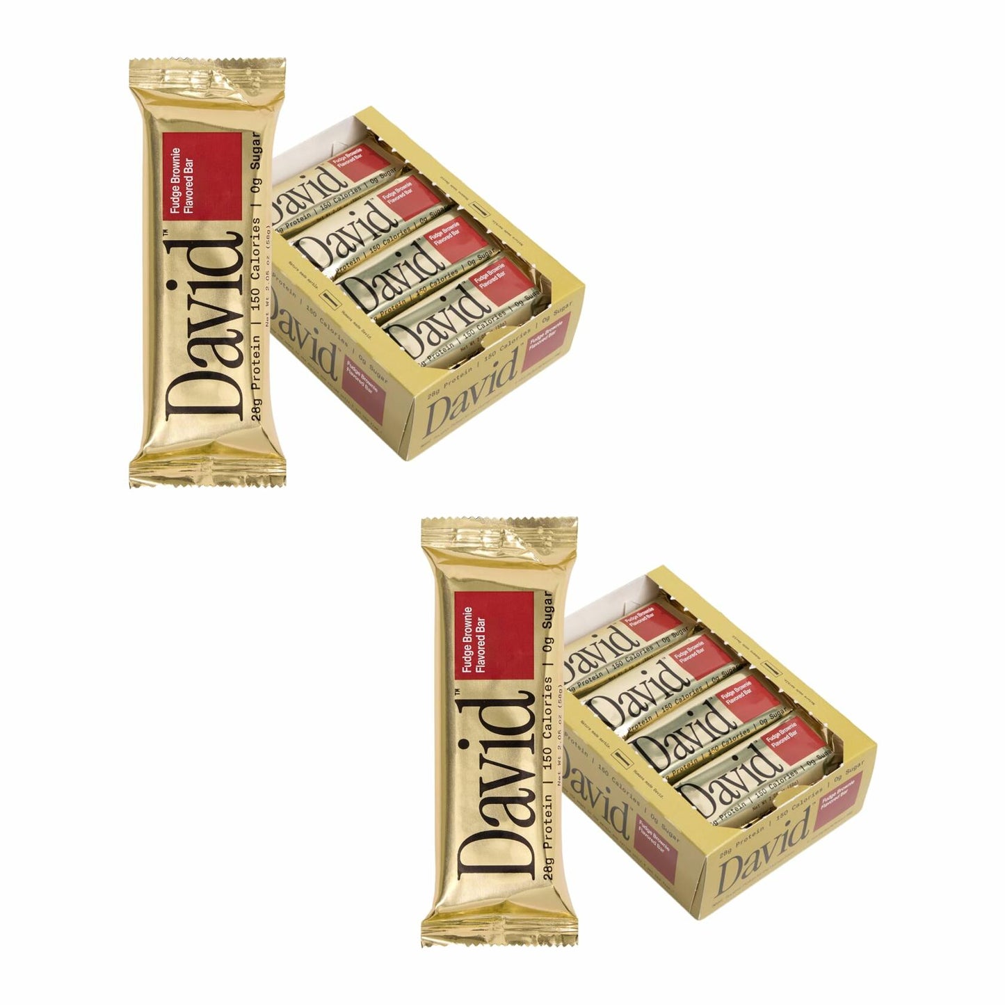 David Protein Bar, Fudge Brownie, 24 Protein Bars | 28g of Protein | 150 Calories | 0g of Sugar - High Protein, Low Carb, Gluten Free Protein Bar (2 Pack - 24 ct.)