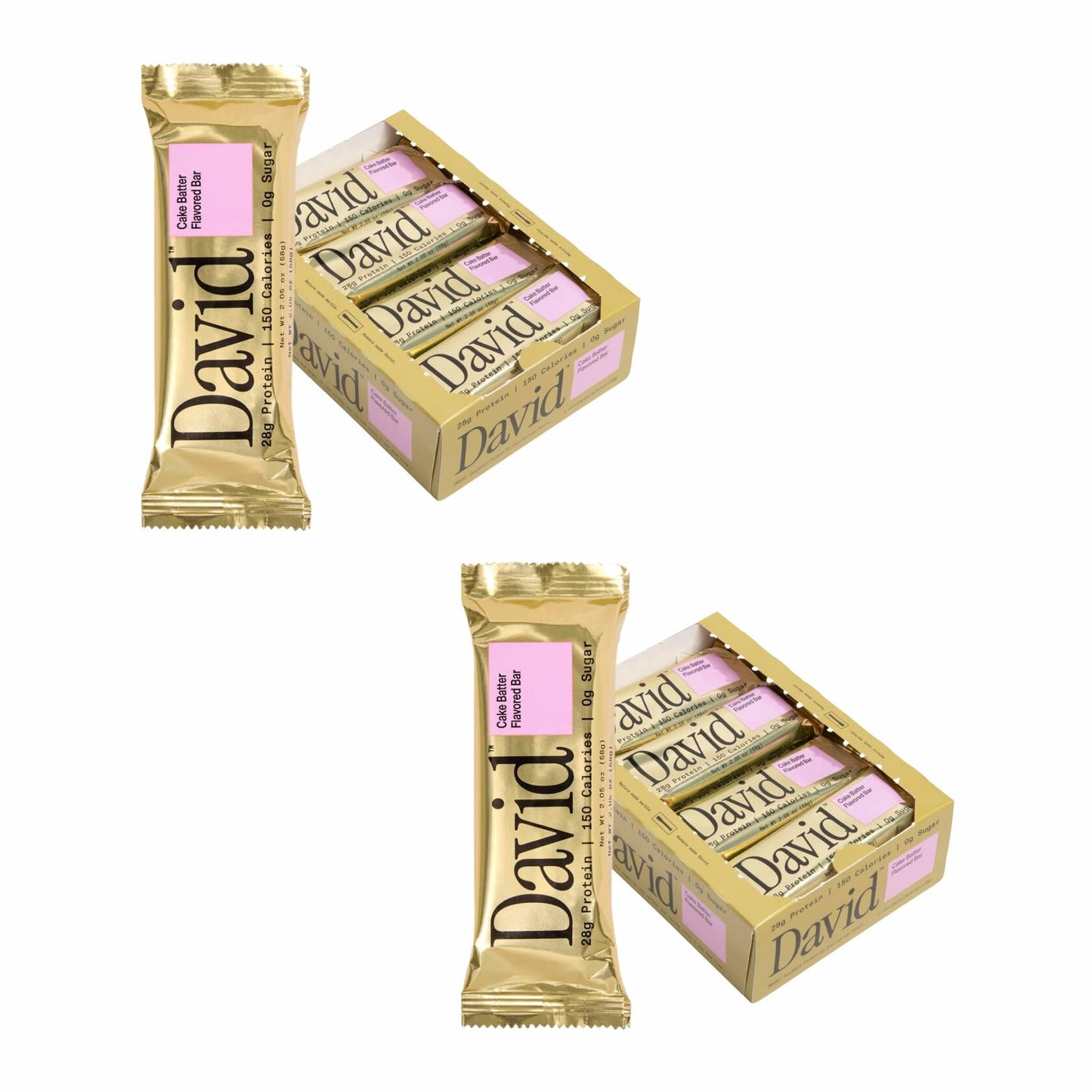 David Protein Bar, Cake Batter, 24 Protein Bars | 28g of Protein | 150 Calories | 0g of Sugar - High Protein, Low Carb, Gluten Free Protein Bar (2 Pack - 24 ct.)