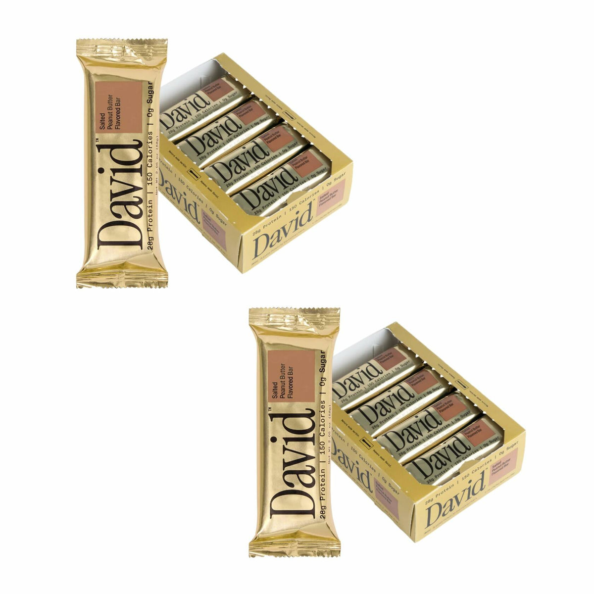 David Protein Bar, Salted Peanut Butter, 24 Protein Bars | 28g of Protein | 150 Calories | 0g of Sugar - High Protein, Low Carb, Gluten Free Protein Bar (2 Pack - 24 ct.)