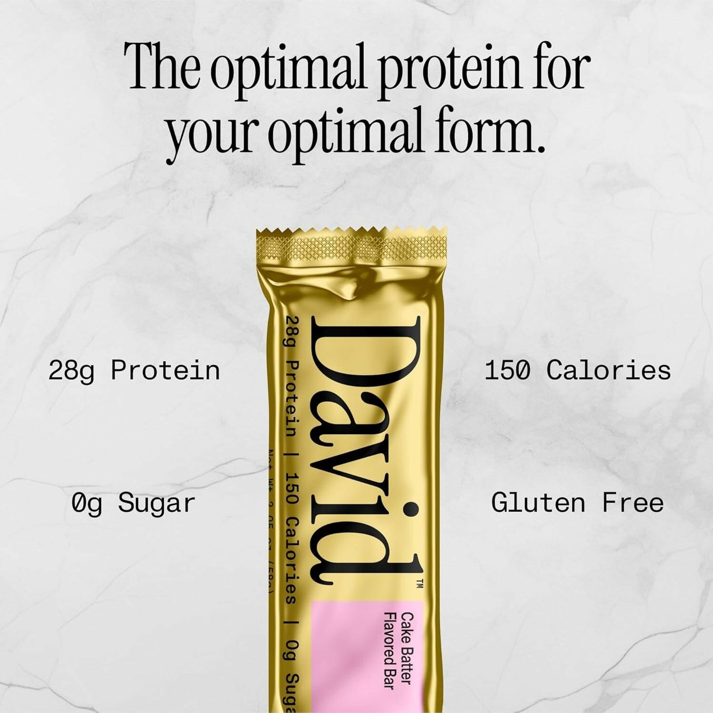 David Protein Bar, Cake Batter, 24 Protein Bars | 28g of Protein | 150 Calories | 0g of Sugar - High Protein, Low Carb, Gluten Free Protein Bar (2 Pack - 24 ct.)