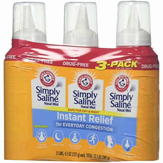 Arm & Hammer Simply Saline Nasal Relief Mist Spray- Giant Size - 4.5 Ounce (Pack of 3)