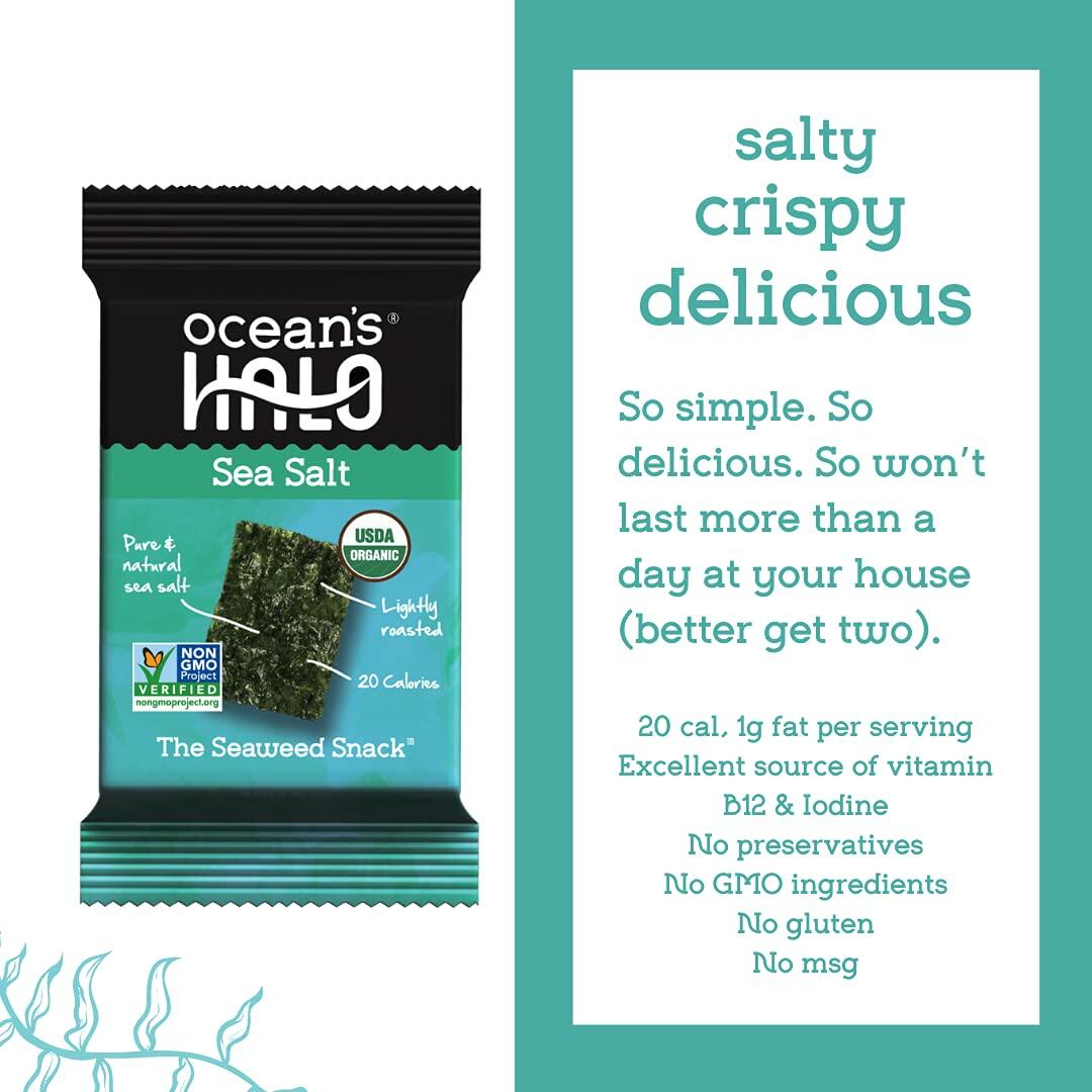 Ocean's Halo Organic Sea Salt Seaweed Snacks, 1 Case (12 Units)
