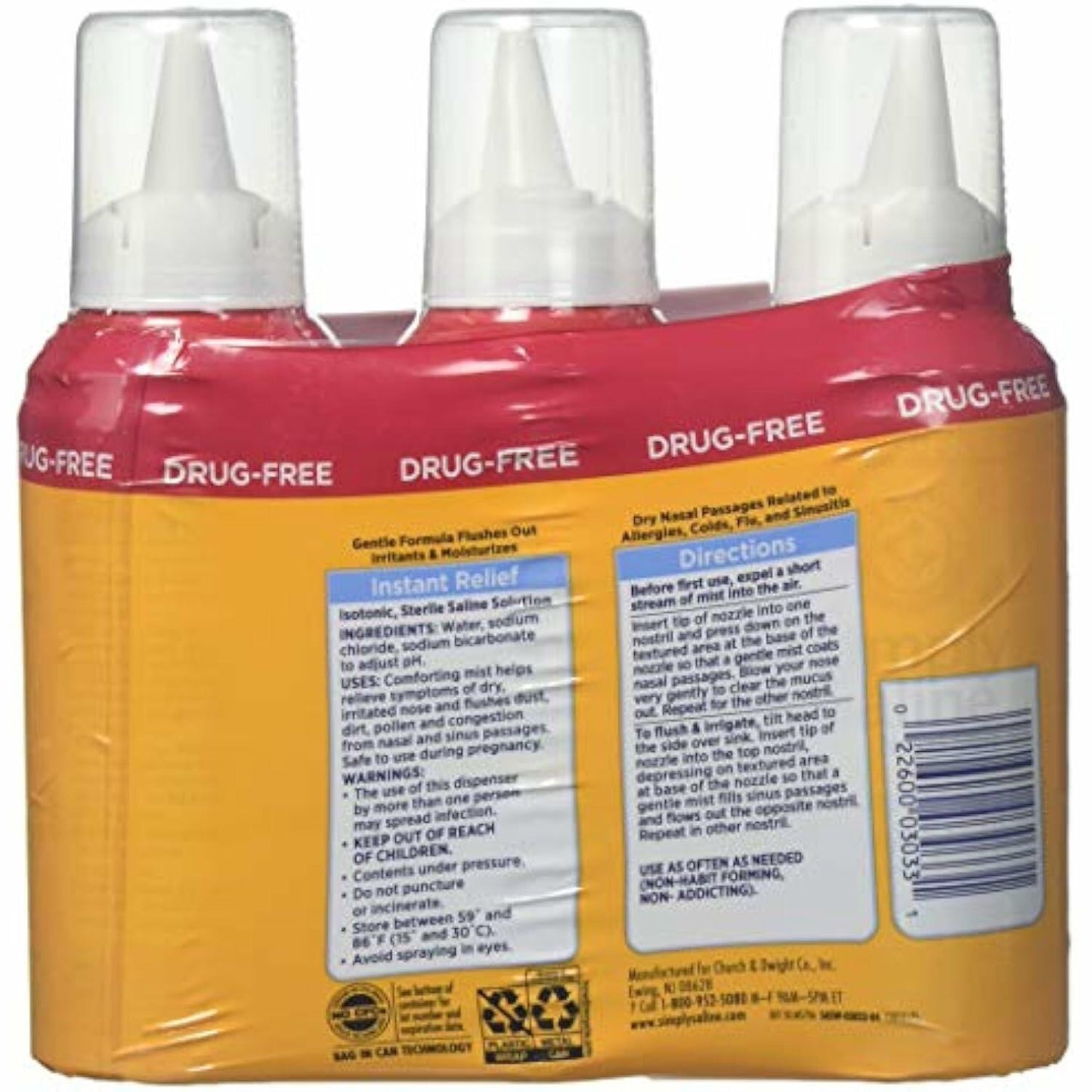 Arm & Hammer Simply Saline Nasal Relief Mist Spray- Giant Size - 4.5 Ounce (Pack of 3)