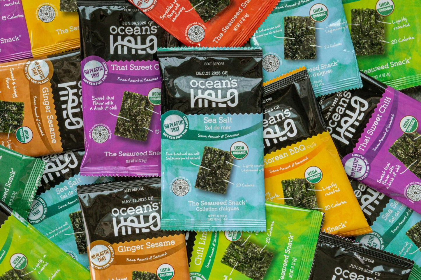 Ocean's Halo Trayless Seaweed Snacks (Sea Salt) 1 case of 20 Units - No Plastic Tray