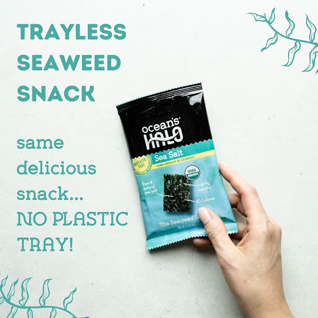 Ocean's Halo Trayless Seaweed Snacks (Sea Salt) 1 case of 20 Units - No Plastic Tray