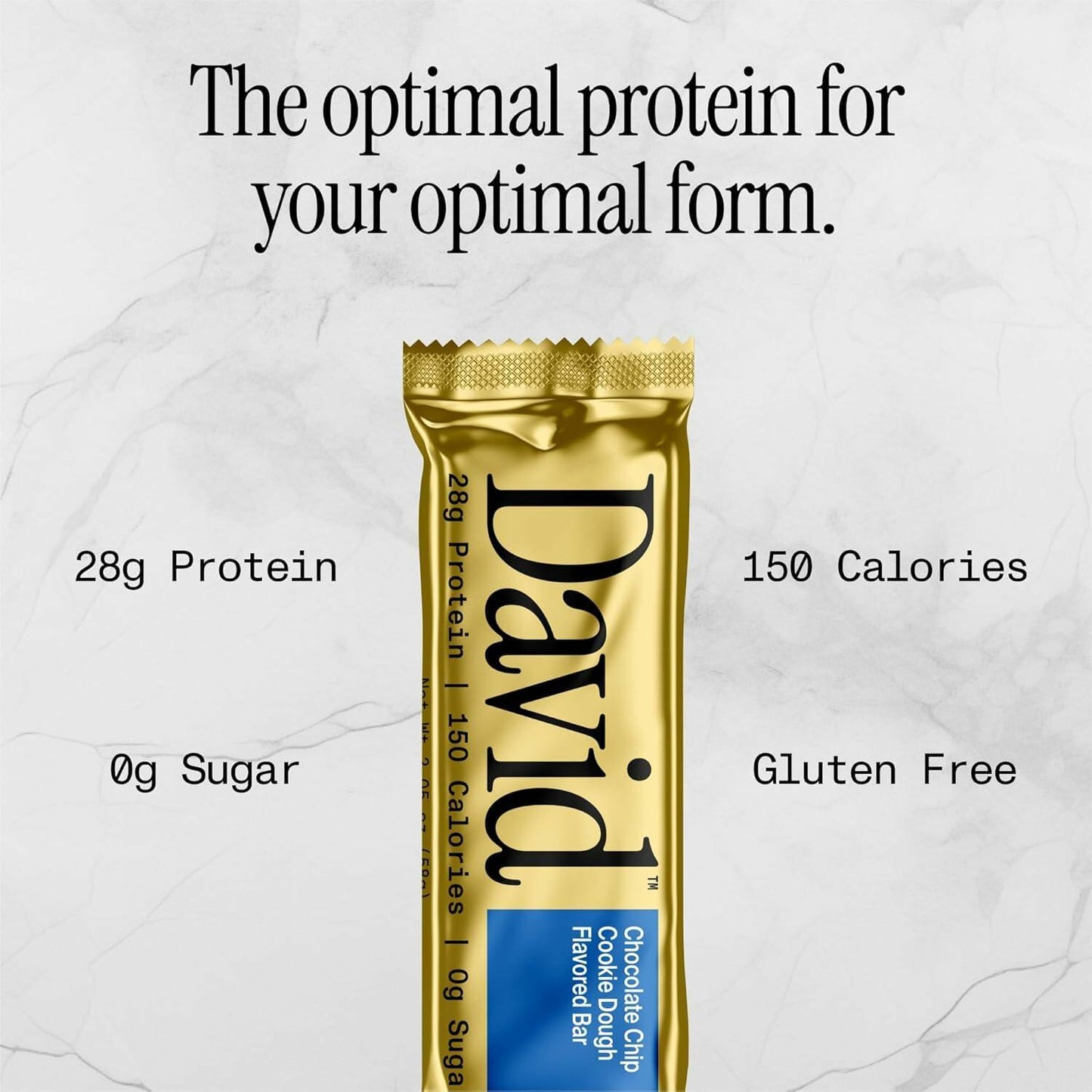 David Protein Bar, Chocolate Chip Cookie Dough and Peanut Butter Chocolate Chunk, 24 Protein Bars | 28g of Protein | 150 Calories | 0g of Sugar - High Protein, Low Carb, Gluten Free Protein Bar (2 Pack - 24 ct.)