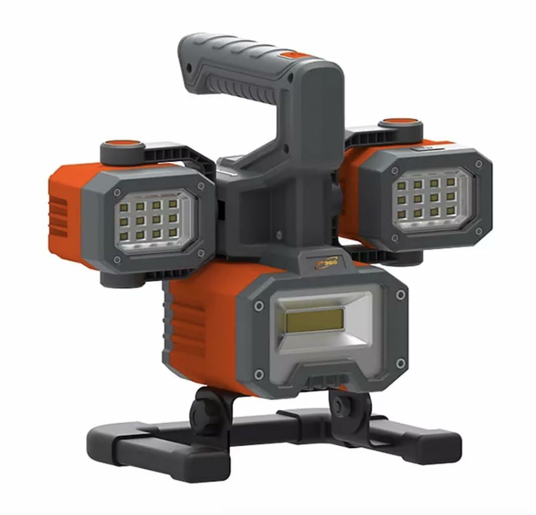2000 Lumens Rechargeable LED Work Light and Spotlight, 4 Adjustable Lamps.