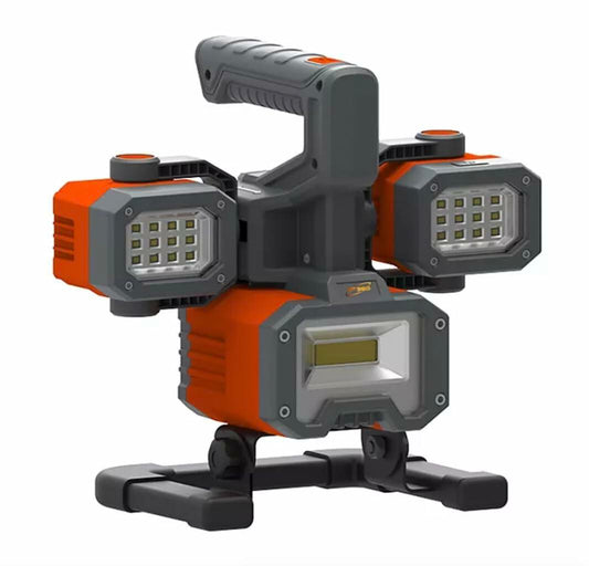 2000 Lumens Rechargeable LED Work Light and Spotlight, 4 Adjustable Lamps.