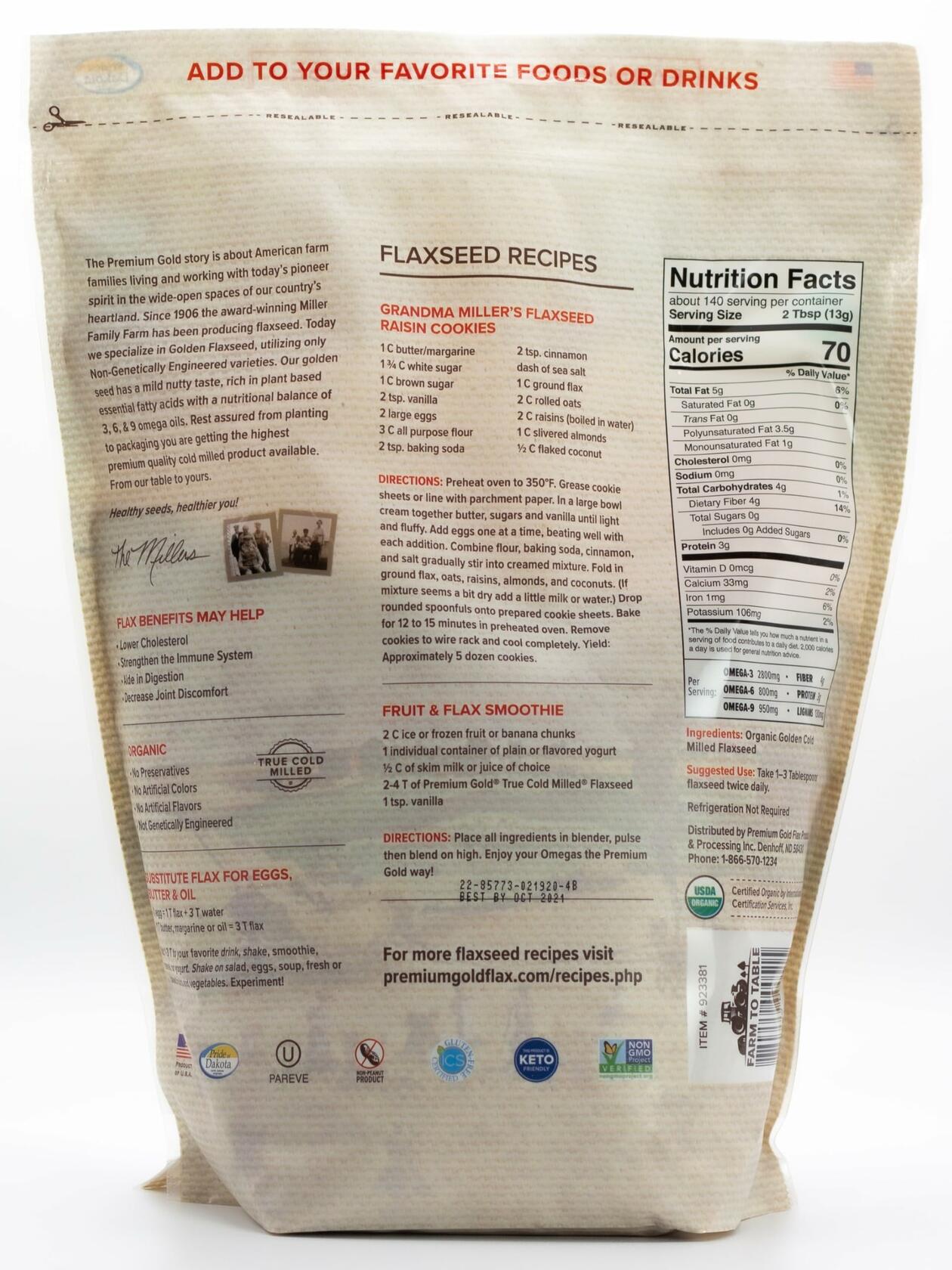 Premium Gold Organic Ground Flax Seed | 4 pounds | Omega 3 | High Fiber Food | Gluten-Free, Non-GMO, Kosher, Whole Milled Flaxseed, Plant-Based Protein, Ideal for Beverages, Baking & Topping