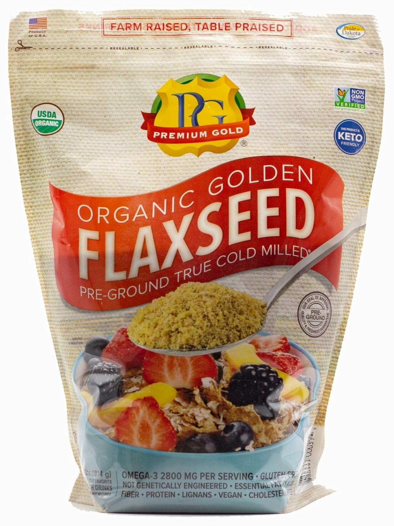 Premium Gold Organic Ground Flax Seed | 4 pounds | Omega 3 | High Fiber Food | Gluten-Free, Non-GMO, Kosher, Whole Milled Flaxseed, Plant-Based Protein, Ideal for Beverages, Baking & Topping