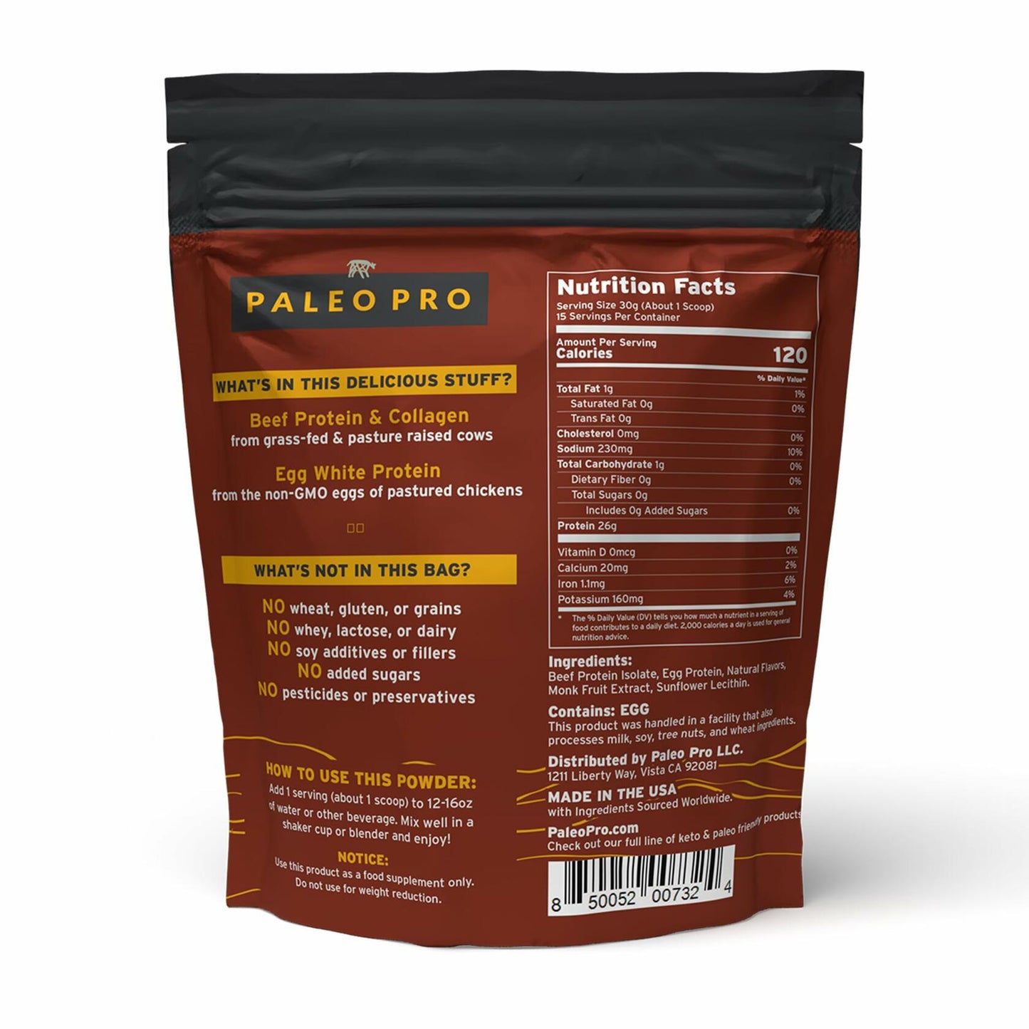 PaleoPro Protein Powder, Gluten, Dairy, Whey, and Soy Free - No Added Hormones, Pastured Grass-fed Beef, Minimally Processed Paleo Ingredients, 1lb/454g, About 15 Servings, Mayan Mocha