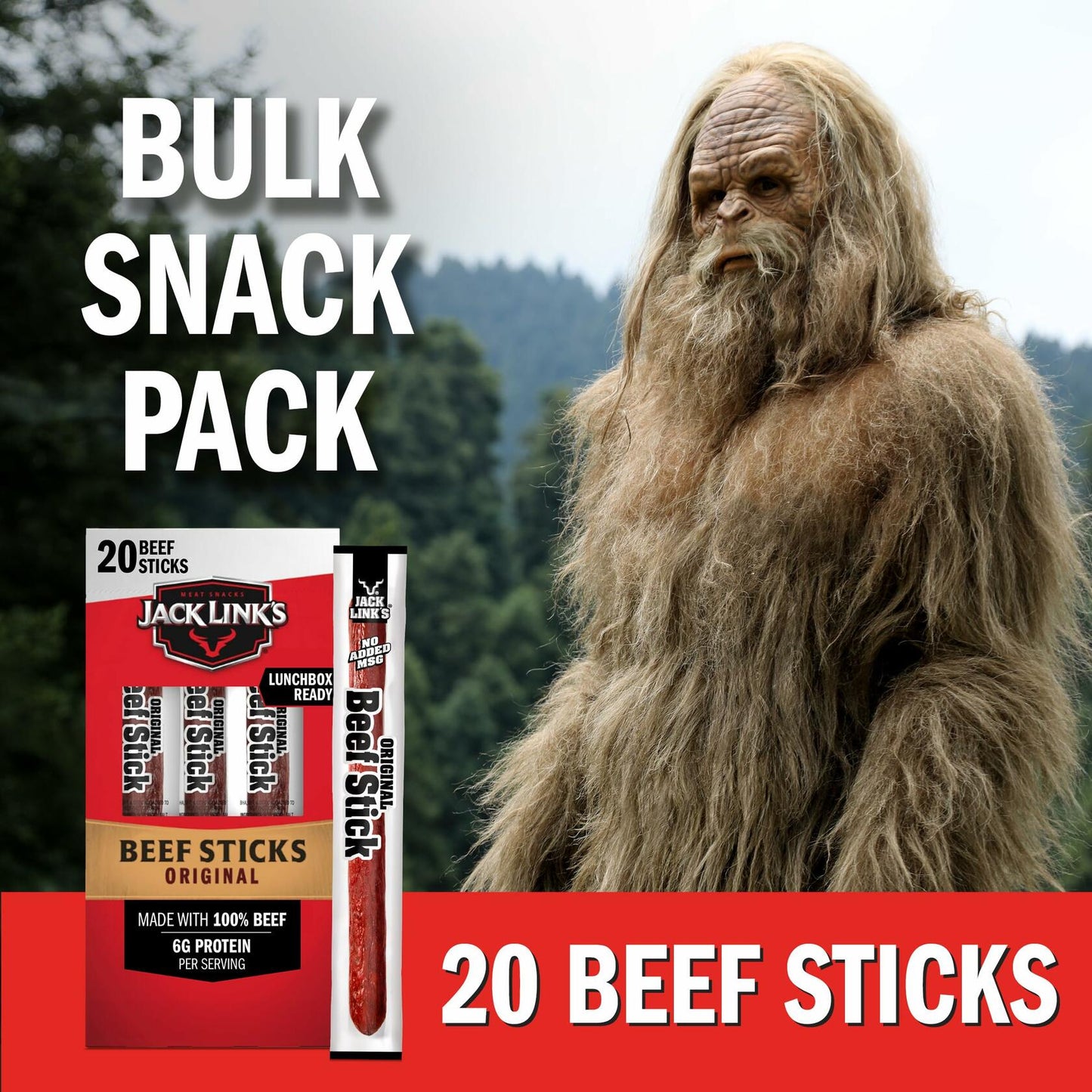 Jack Link's Beef Sticks, Original - Protein Snack, Meat Stick with 6g of Protein, Meat Snack Sticks Made with 100% Beef, Keto Friendly, Individually Wrapped - 0.92 Oz. (20 Count)