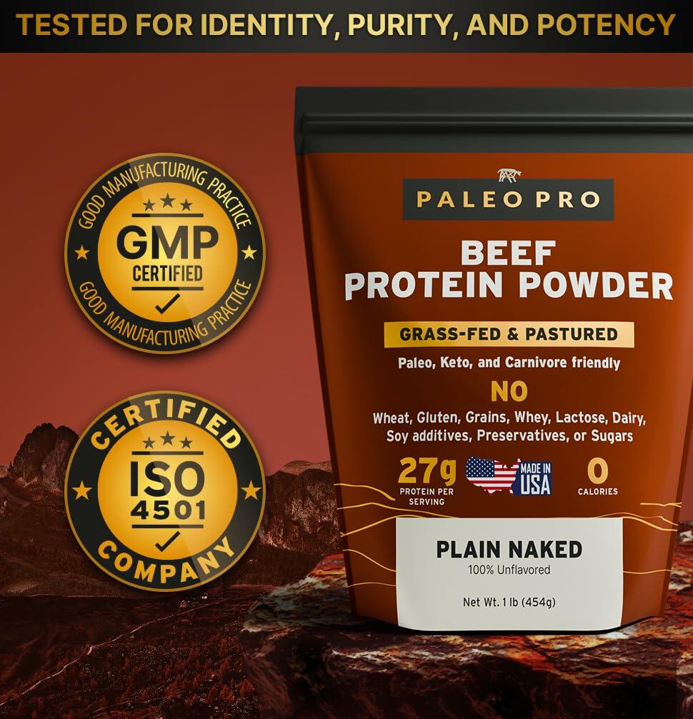 PaleoPro Protein Powder Grass-Fed, Pastured, Cage-Free Protein | Gluten & Dairy Free. No Sugar, Soy, Grains or Net Carbs | Paleo & Keto Friendly - 15 Servings (16 oz, Plain)