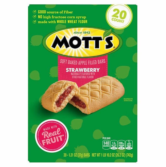 Mott's Soft Baked Apple Filled Bar, Strawberry, 20 count.
