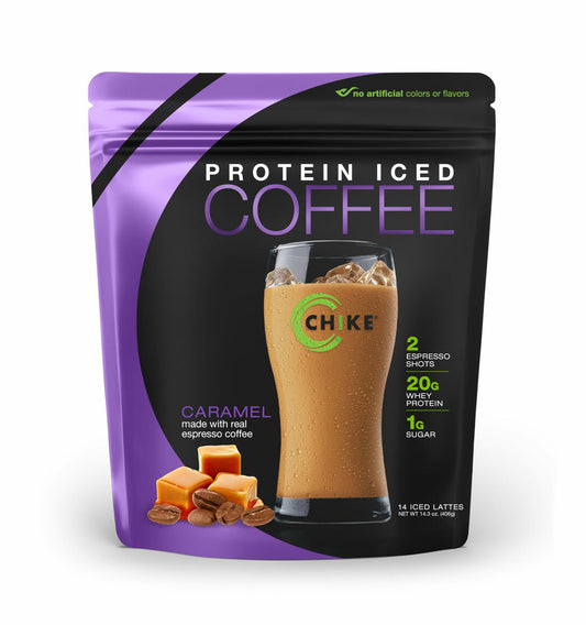 Chike Caramel High Protein Iced Coffee, 20 G Protein, 2 Shots Espresso, 1 G Sugar, Keto Friendly and Gluten Free, 14 Servings (14.3 Ounce)