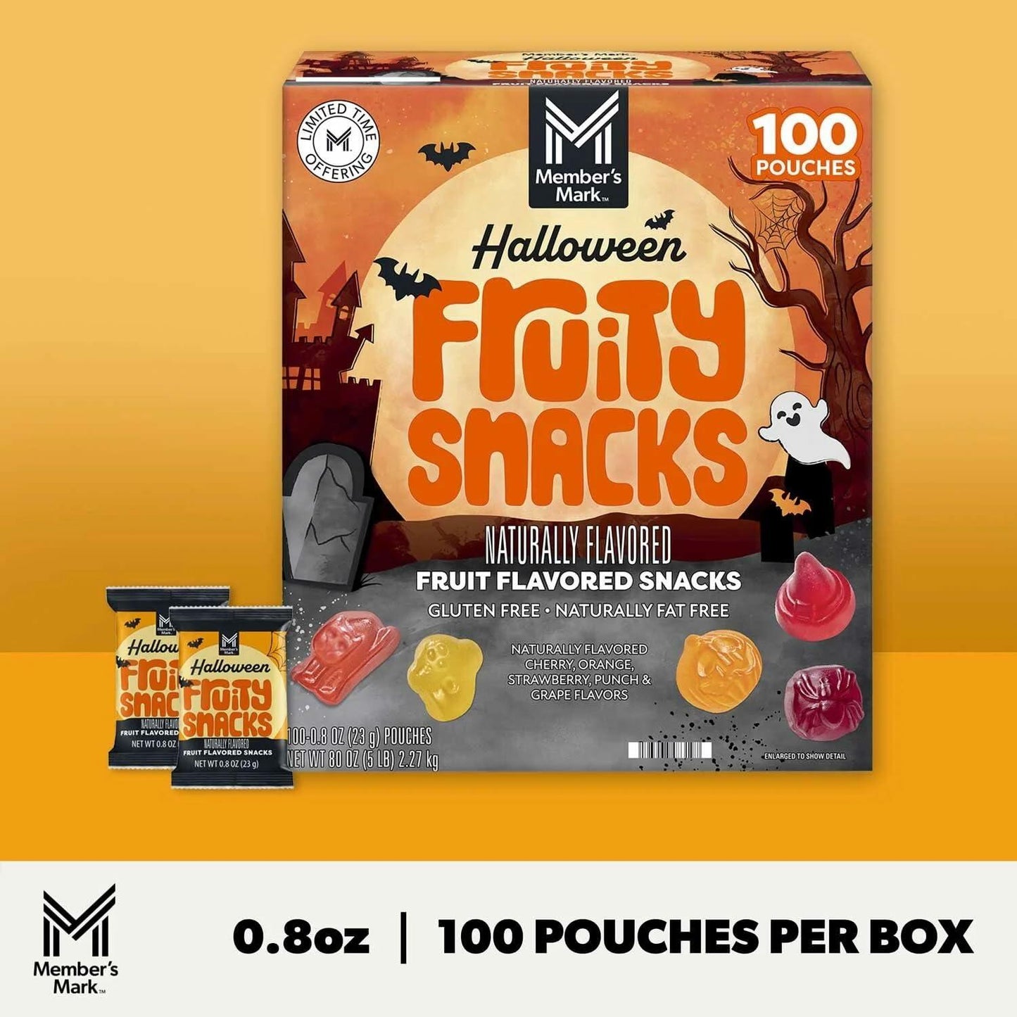 Member's Mark Halloween Fruity Snacks Variety Pack, 0.8 oz., 100 ct.