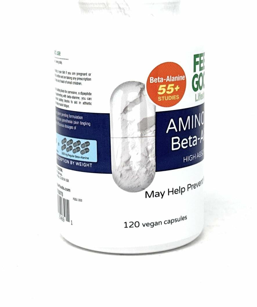 FEEL GOOD Lifestyle Beta-Alanine Capsules -Amino Acid - 3200mg Equivalent Dose - Prevent Muscle Loss - Brain Health - Joint Health - Heart Health - High Absorption- 120 Vegan Capsules