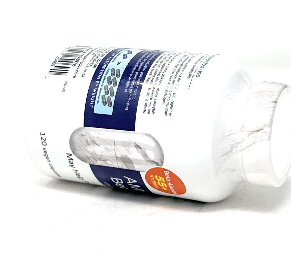 FEEL GOOD Lifestyle Beta-Alanine Capsules -Amino Acid - 3200mg Equivalent Dose - Prevent Muscle Loss - Brain Health - Joint Health - Heart Health - High Absorption- 120 Vegan Capsules