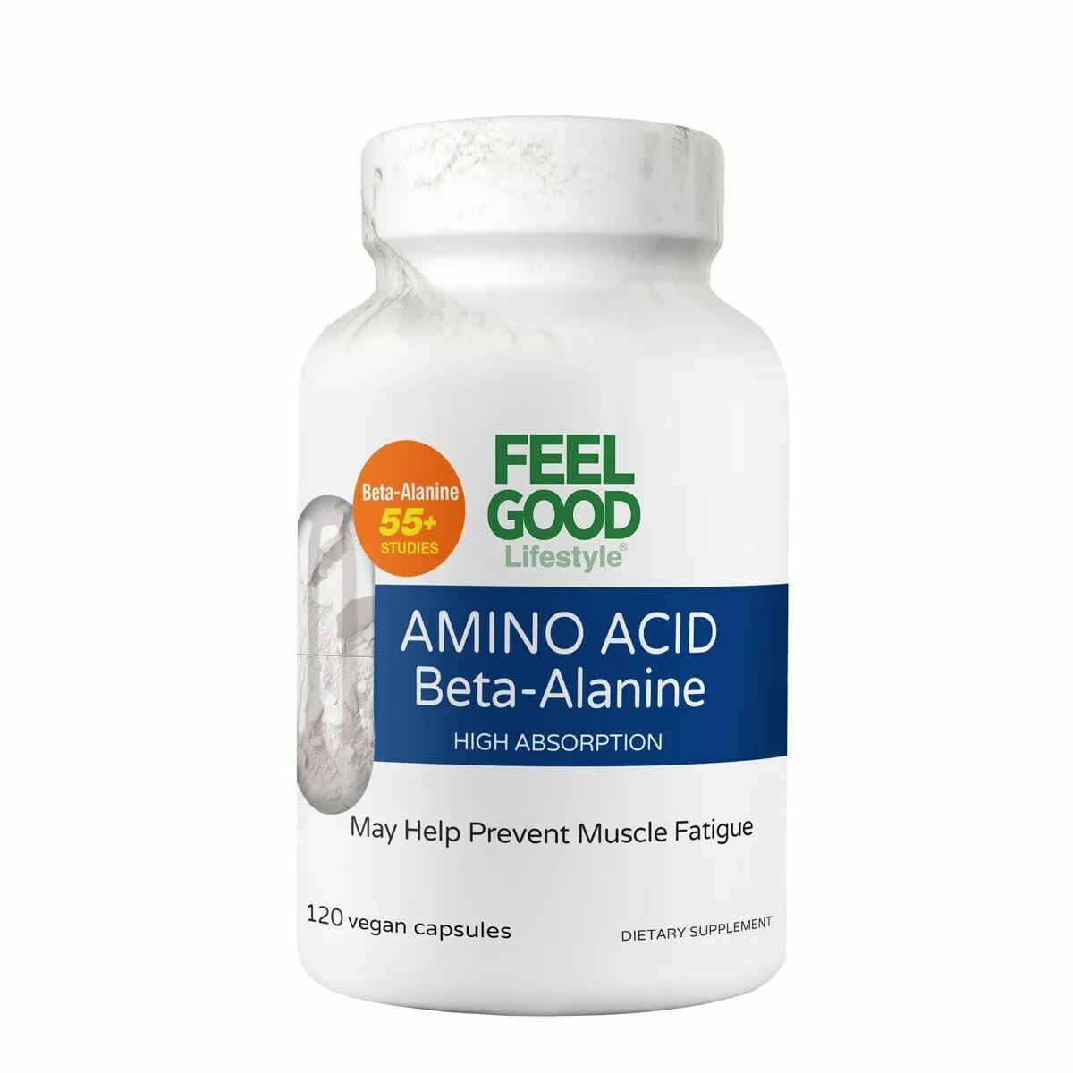 FEEL GOOD Lifestyle Beta-Alanine Capsules -Amino Acid - 3200mg Equivalent Dose - Prevent Muscle Loss - Brain Health - Joint Health - Heart Health - High Absorption- 120 Vegan Capsules