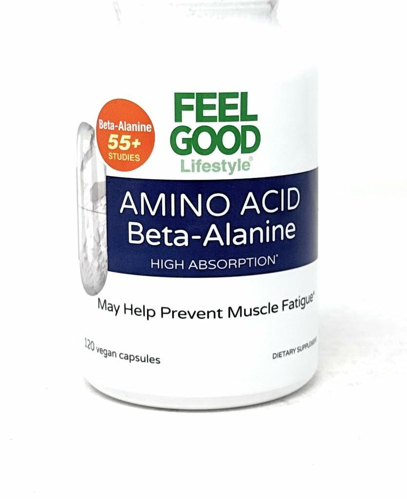 FEEL GOOD Lifestyle Beta-Alanine Capsules -Amino Acid - 3200mg Equivalent Dose - Prevent Muscle Loss - Brain Health - Joint Health - Heart Health - High Absorption- 120 Vegan Capsules