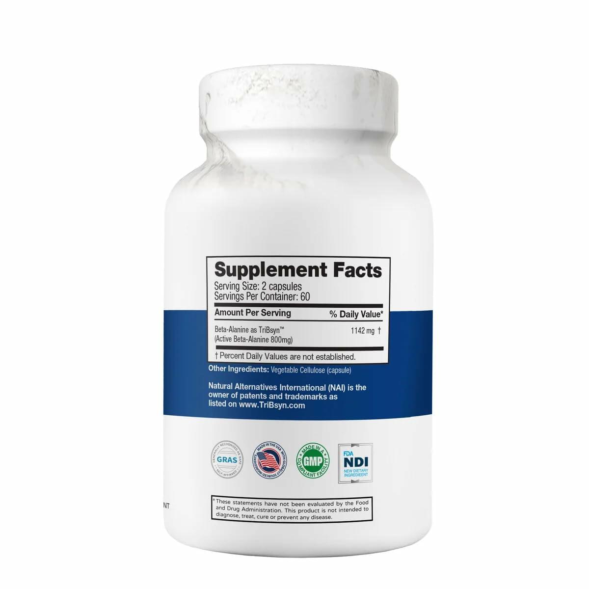 FEEL GOOD Lifestyle Beta-Alanine Capsules -Amino Acid - 3200mg Equivalent Dose - Prevent Muscle Loss - Brain Health - Joint Health - Heart Health - High Absorption- 120 Vegan Capsules