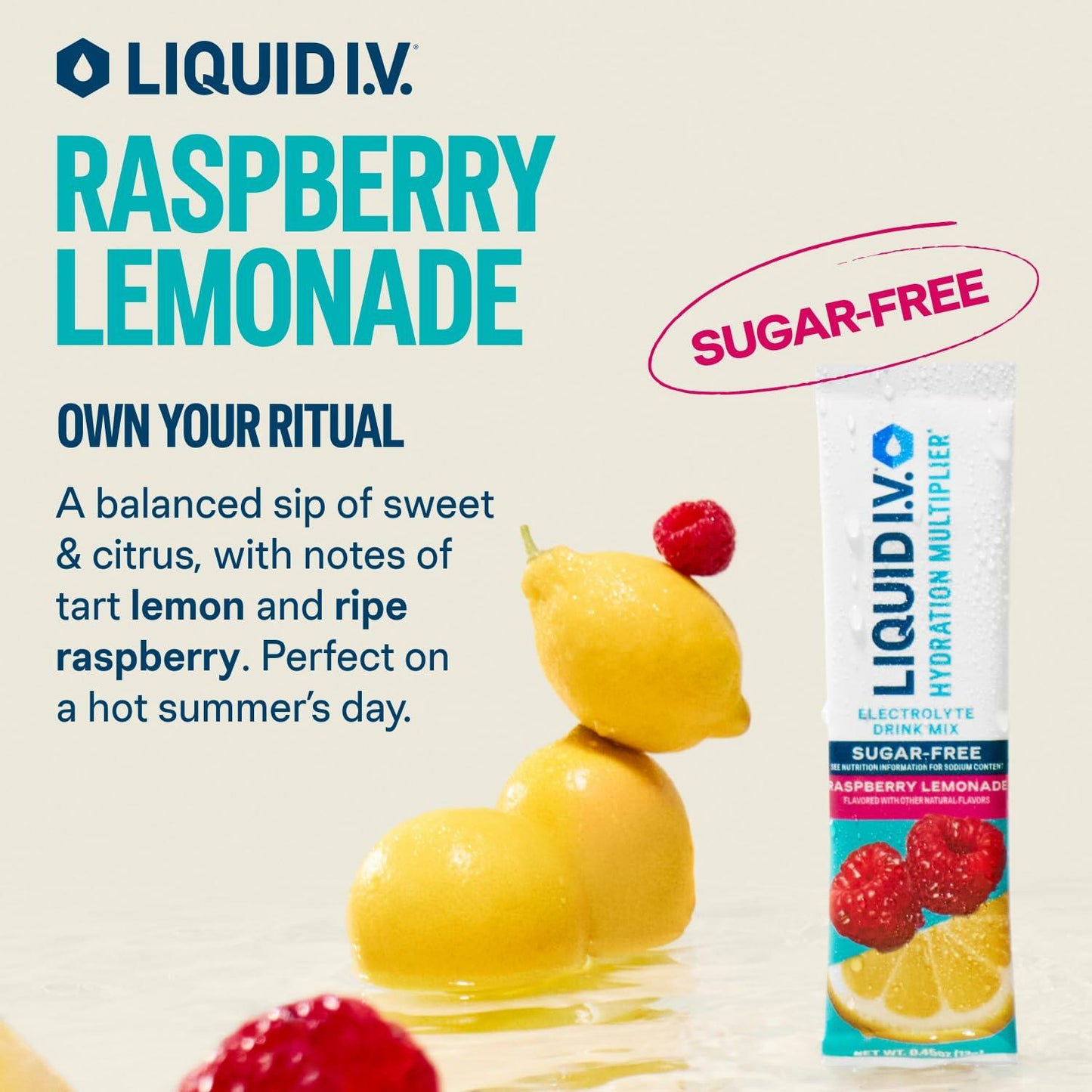 Liquid I.V.® Hydration Multiplier® Sugar-Free - Raspberry Lemonade | Electrolyte Powder Drink Mix | 3 Pack (42 Servings)